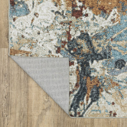 8' X 10' Blue And Rust Abstract Distressed Area Rug