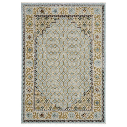 8' X 11' Gold Oriental Area Rug With Fringe