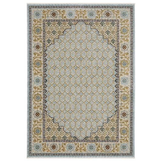 8' X 11' Gold Oriental Area Rug With Fringe