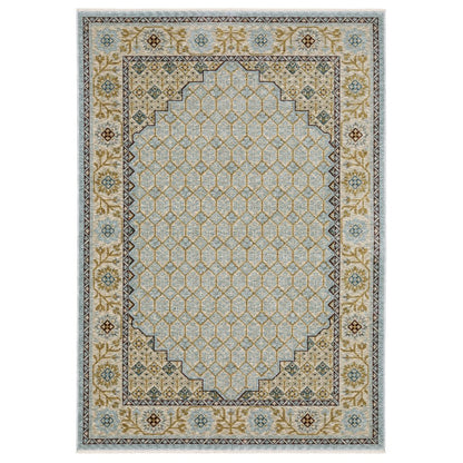 8' X 11' Gold Oriental Area Rug With Fringe