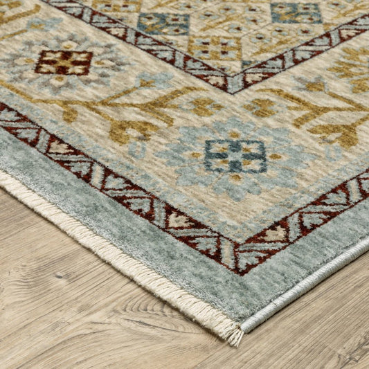 8' X 11' Gold Oriental Area Rug With Fringe