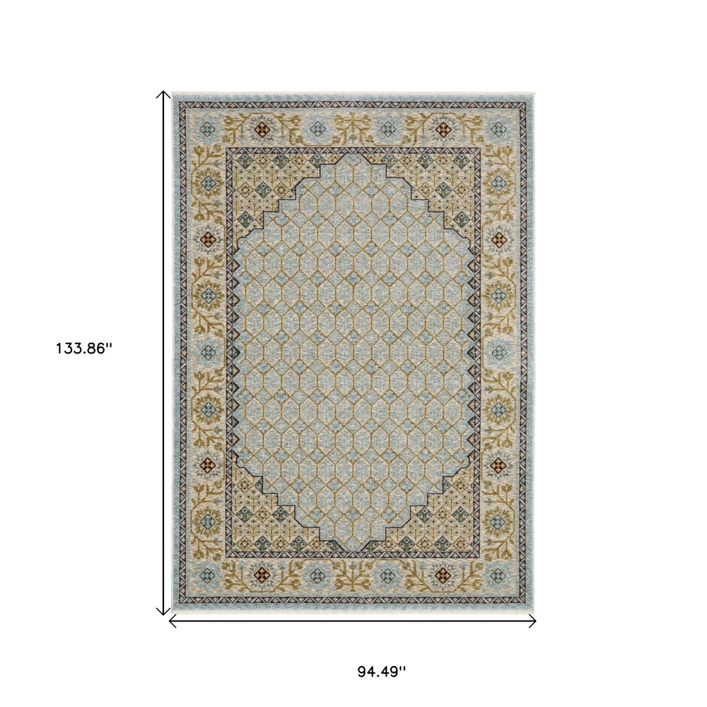 8' X 11' Gold Oriental Area Rug With Fringe