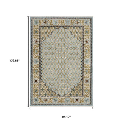 8' X 11' Gold Oriental Area Rug With Fringe