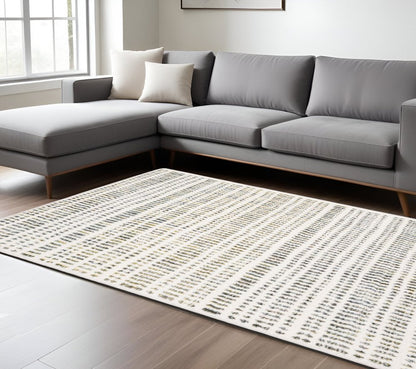 8' X 11' Ivory Gold And Gray Striped Area Rug