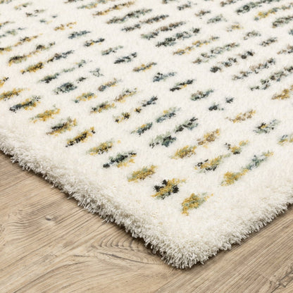 8' X 11' Ivory Gold And Gray Striped Area Rug