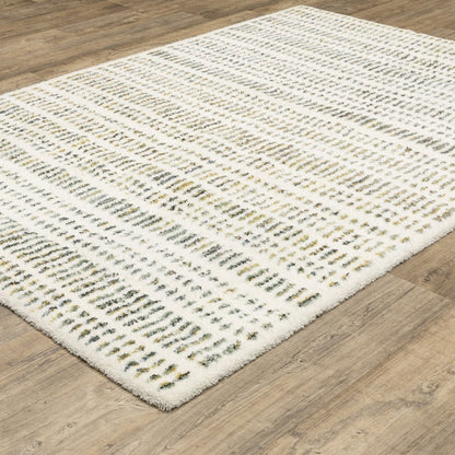 8' X 11' Ivory Gold And Gray Striped Area Rug