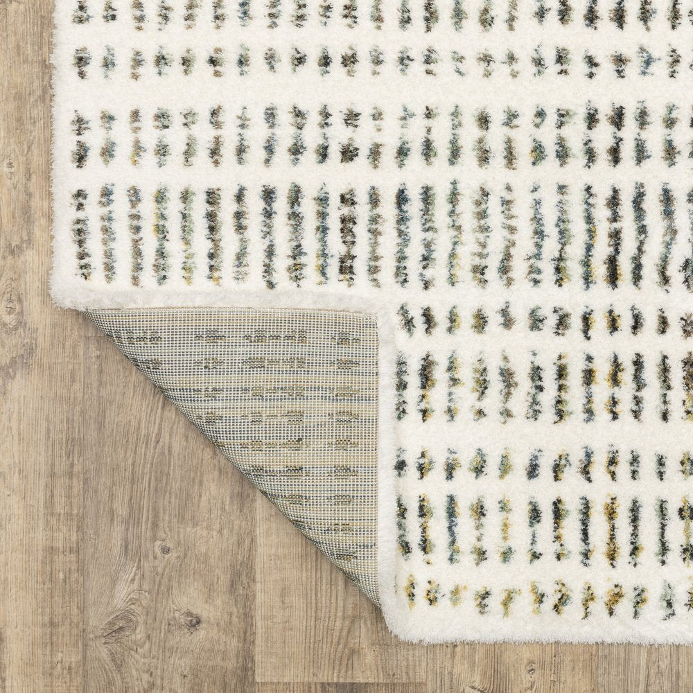 8' X 11' Ivory Gold And Gray Striped Area Rug