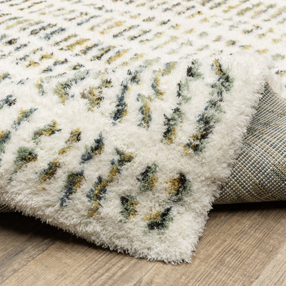 8' X 11' Ivory Gold And Gray Striped Area Rug