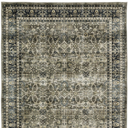 8' X 10' Charcoal And Blue Oriental Area Rug