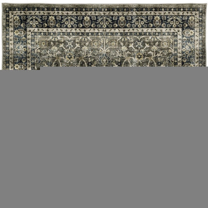 8' X 10' Charcoal And Blue Oriental Area Rug