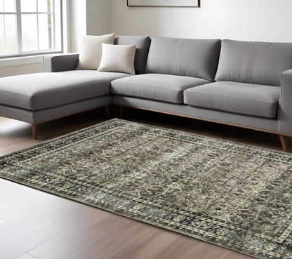 8' X 10' Charcoal And Blue Oriental Area Rug