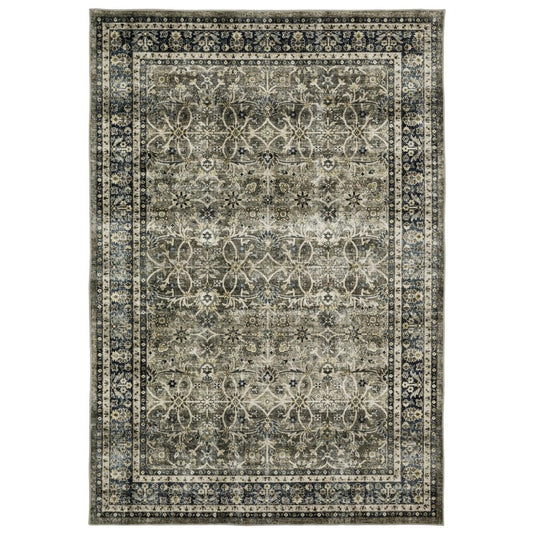 8' X 10' Charcoal And Blue Oriental Area Rug