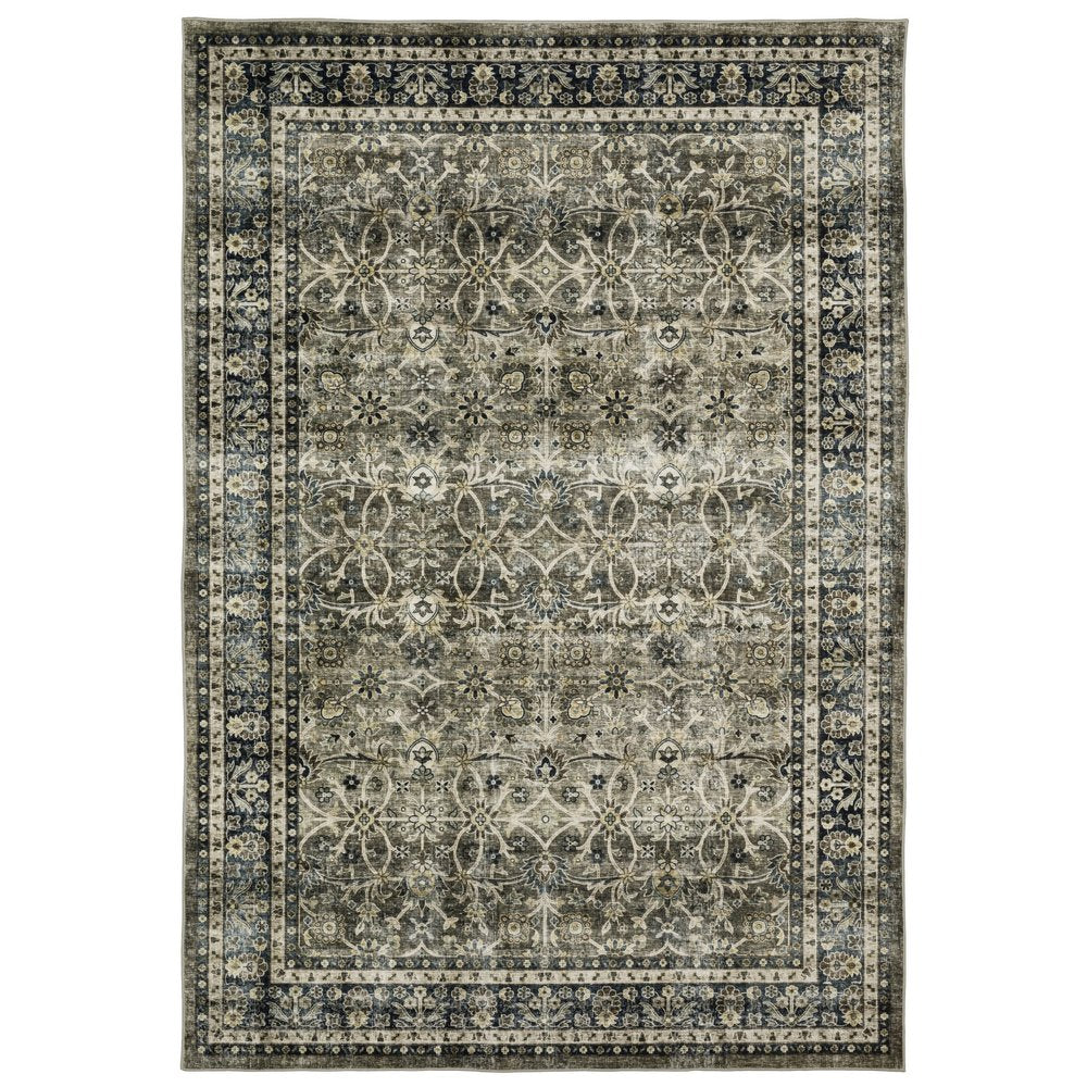 8' X 10' Charcoal And Blue Oriental Area Rug