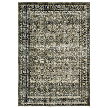 8' X 10' Charcoal And Blue Oriental Area Rug