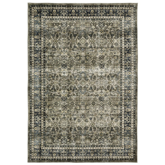 8' X 10' Charcoal And Blue Oriental Area Rug