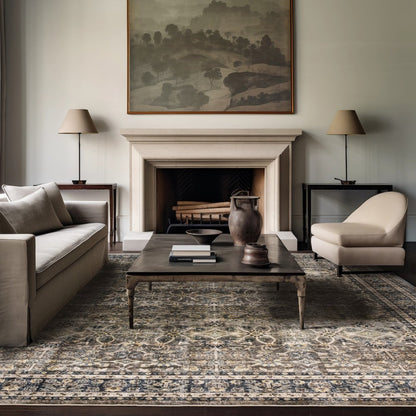 8' X 10' Charcoal And Blue Oriental Area Rug