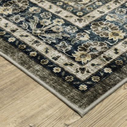 8' X 10' Charcoal And Blue Oriental Area Rug