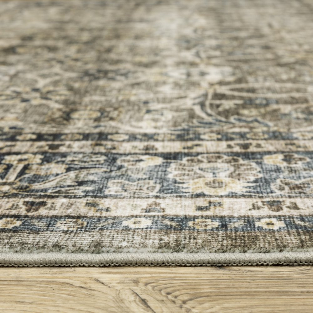8' X 10' Charcoal And Blue Oriental Area Rug