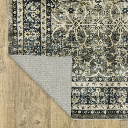 8' X 10' Charcoal And Blue Oriental Area Rug