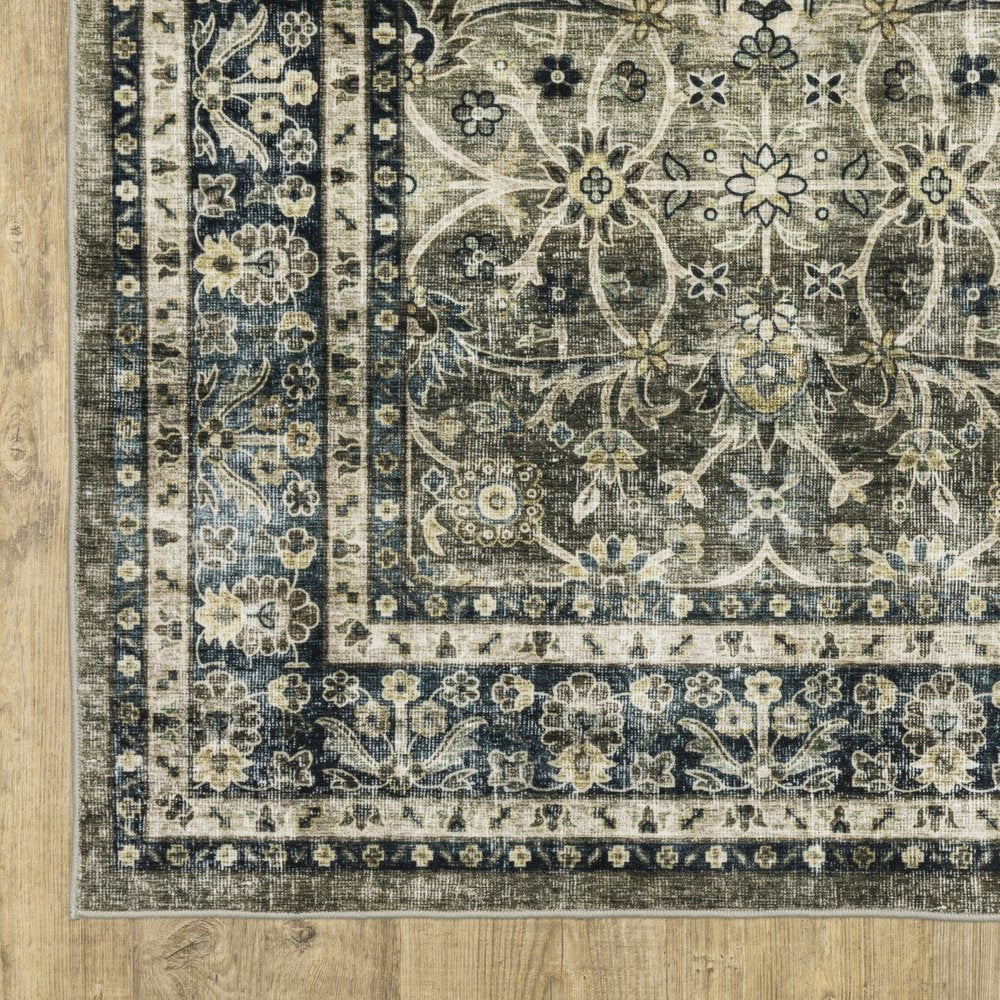 8' X 10' Charcoal And Blue Oriental Area Rug
