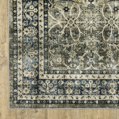 8' X 10' Charcoal And Blue Oriental Area Rug