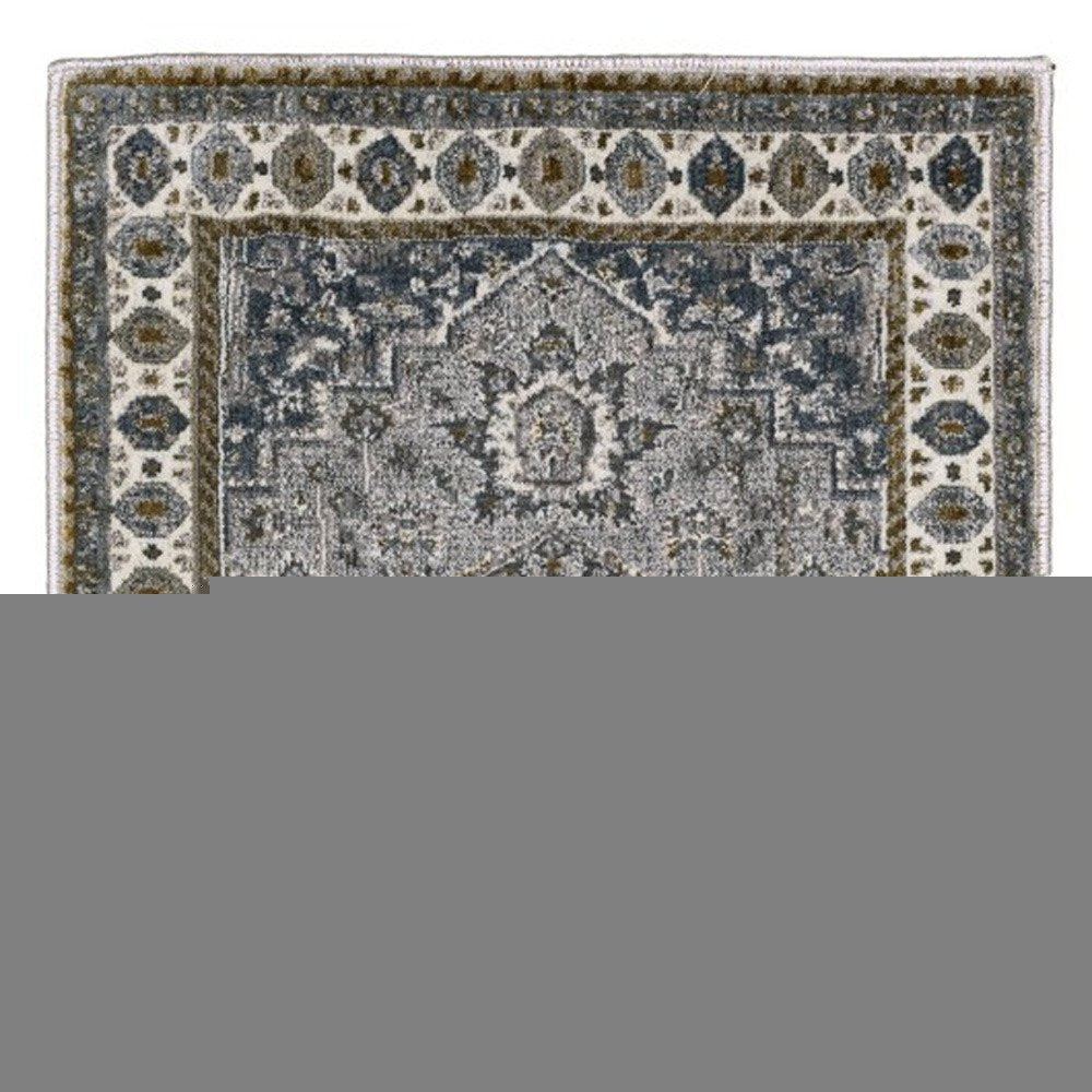 8' Brown And Blue Medallion Runner Rug