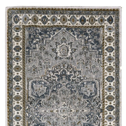 8' Brown And Blue Medallion Runner Rug