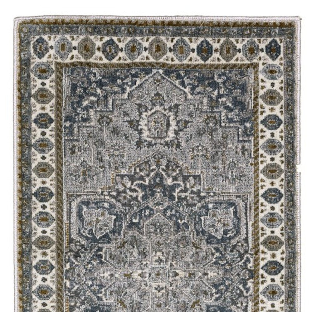 8' Brown And Blue Medallion Runner Rug