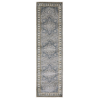 8' Brown And Blue Medallion Runner Rug