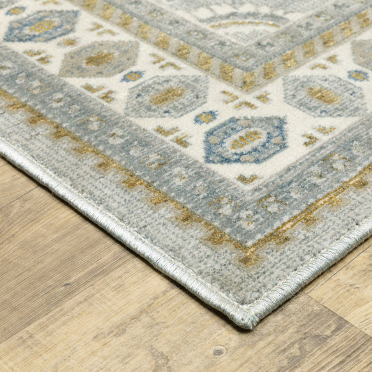 8' Brown And Blue Medallion Runner Rug