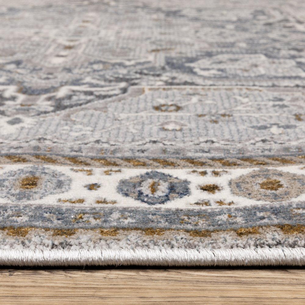 8' Brown And Blue Medallion Runner Rug