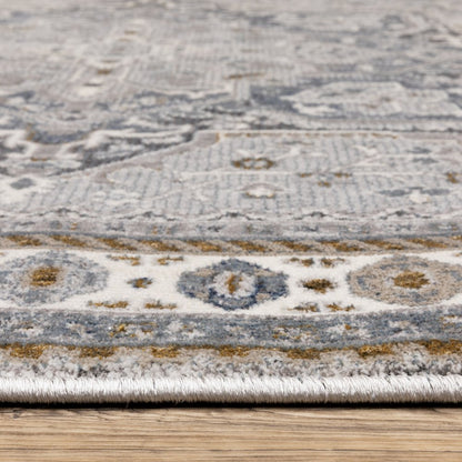 8' Brown And Blue Medallion Runner Rug