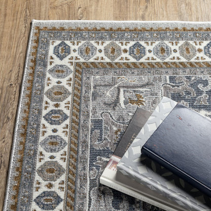 8' Brown And Blue Medallion Runner Rug