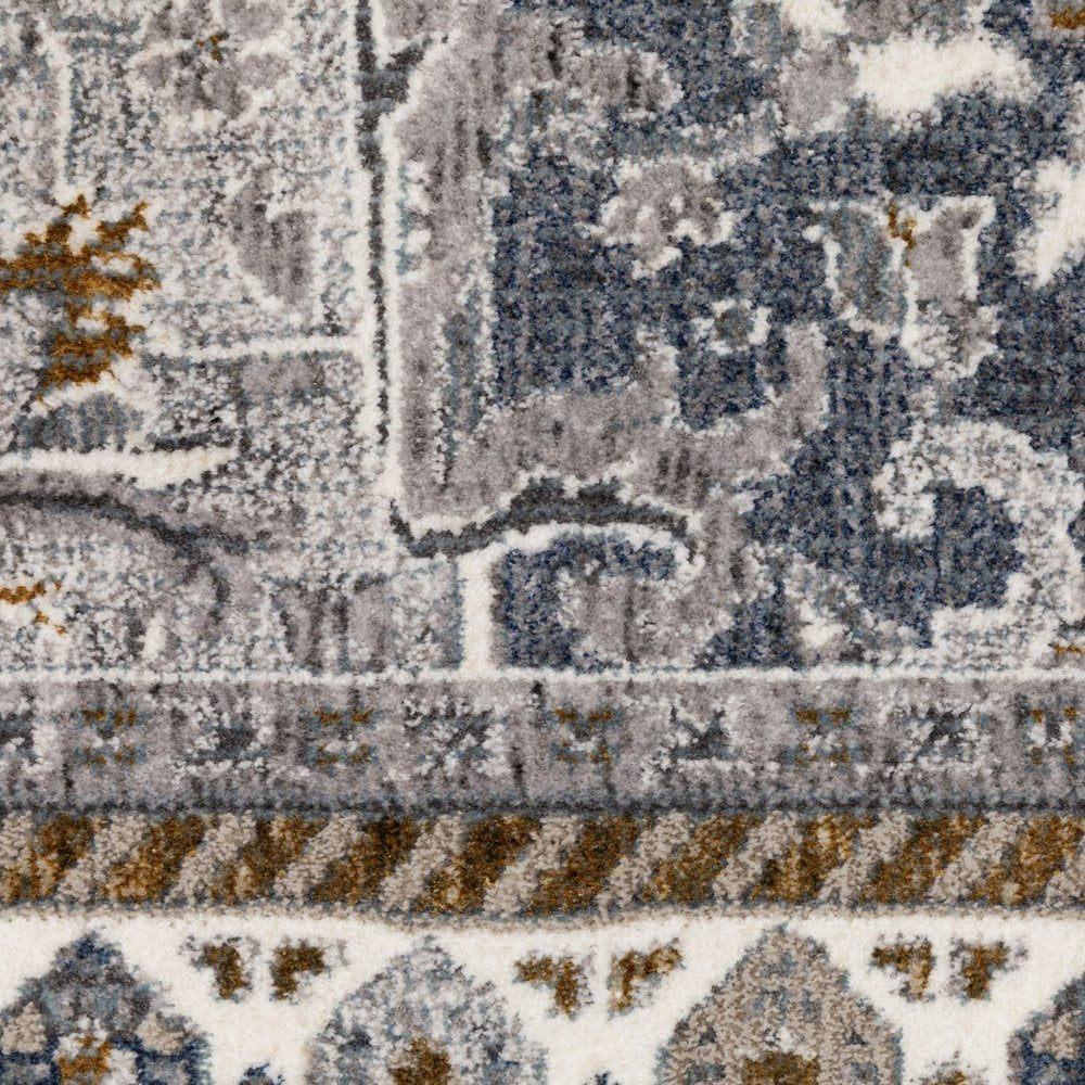 8' Brown And Blue Medallion Runner Rug