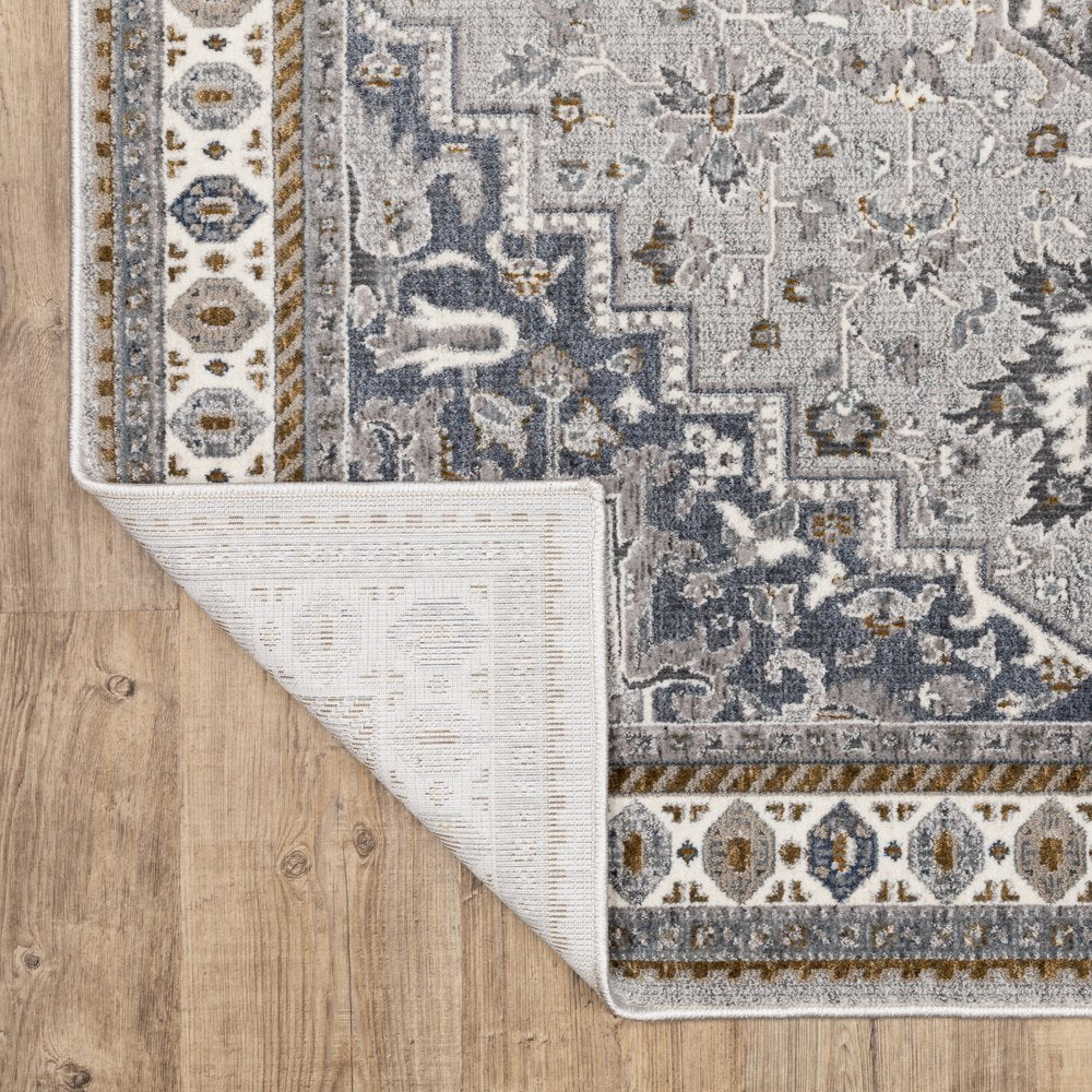 8' Brown And Blue Medallion Runner Rug
