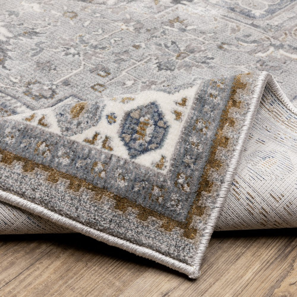 8' Brown And Blue Medallion Runner Rug