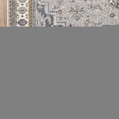 8' Brown And Blue Medallion Runner Rug