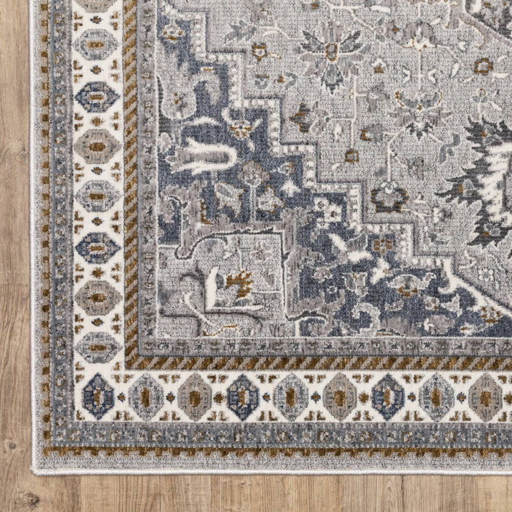 8' Brown And Blue Medallion Runner Rug