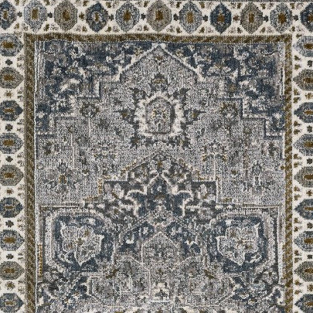 8' Brown And Blue Medallion Runner Rug