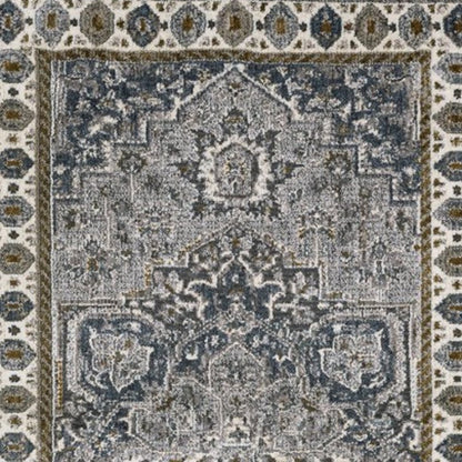 8' Brown And Blue Medallion Runner Rug