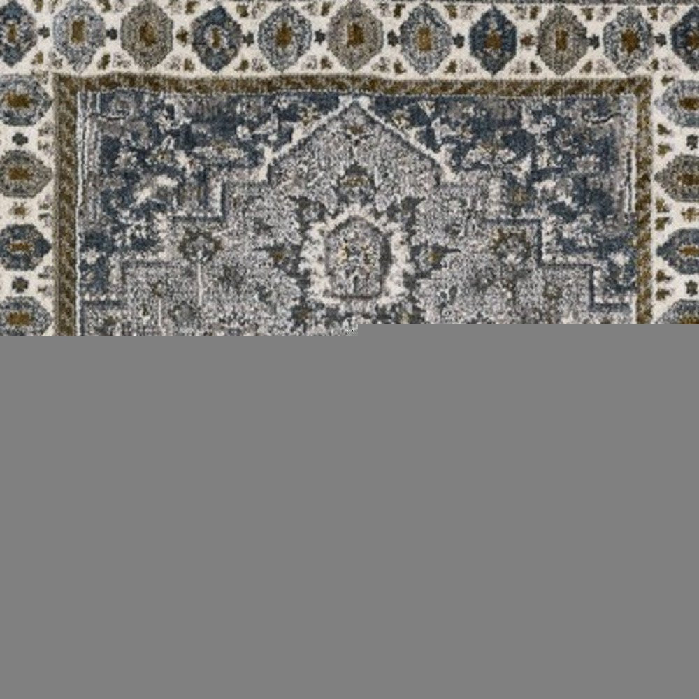 8' Brown And Blue Medallion Runner Rug