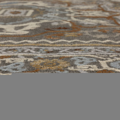 8' Blue Ivory And Brown Medallion Runner Rug