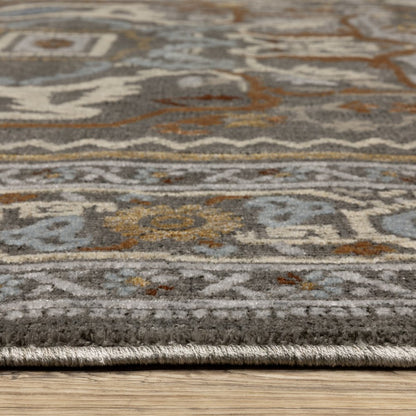 8' Blue Ivory And Brown Medallion Runner Rug