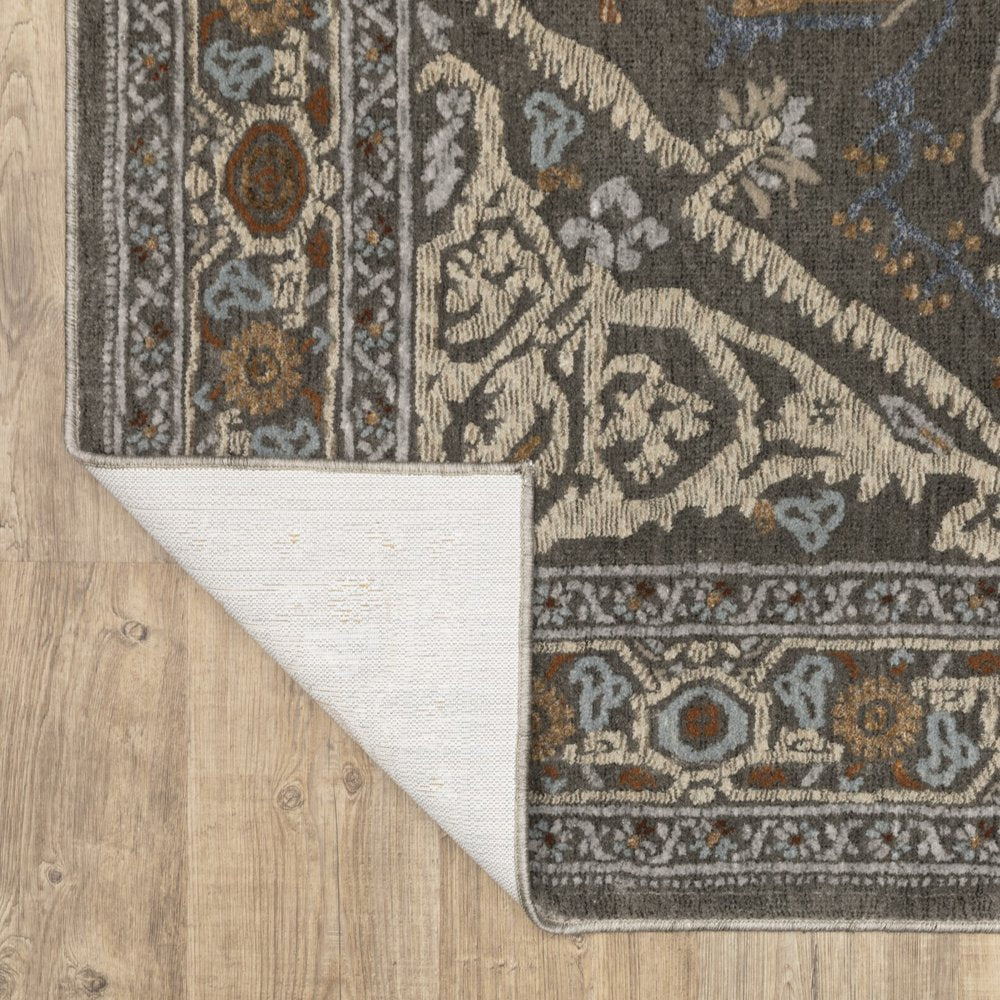 8' Blue Ivory And Brown Medallion Runner Rug
