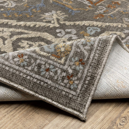 8' Blue Ivory And Brown Medallion Runner Rug