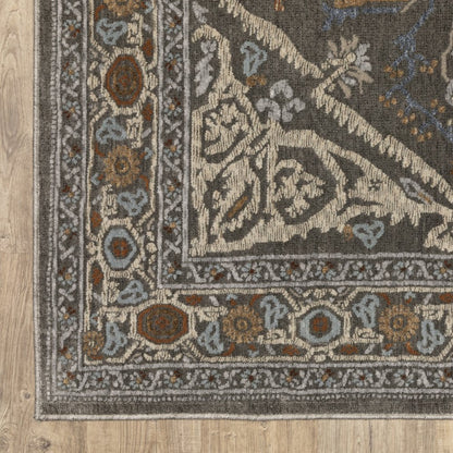 8' Blue Ivory And Brown Medallion Runner Rug