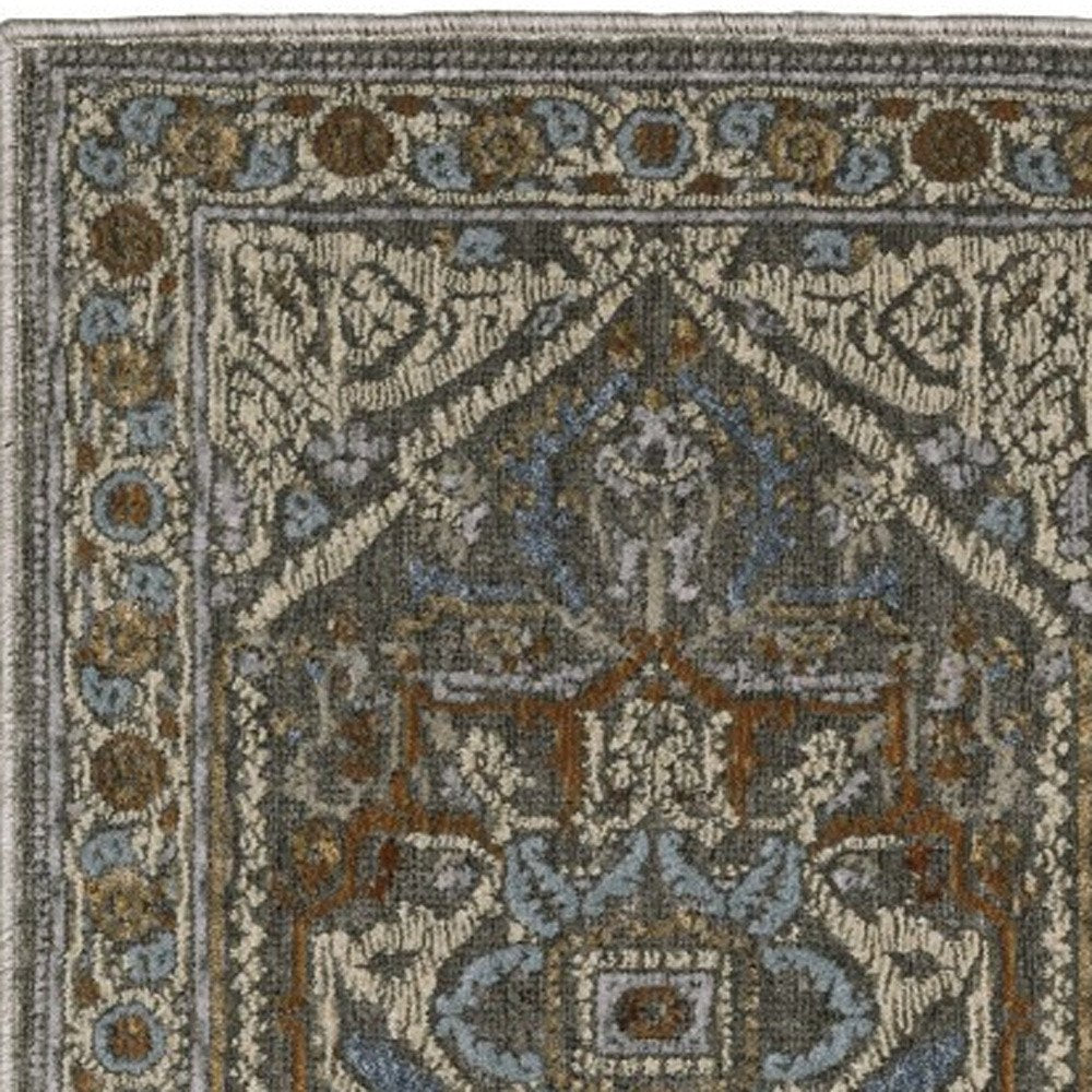 8' Blue Ivory And Brown Medallion Runner Rug