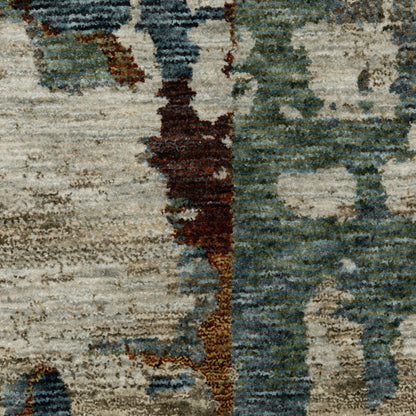 8' Beige Teal And Brown Abstract Runner Rug With Fringe