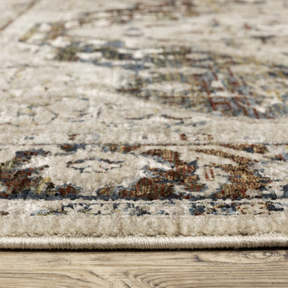 8' Beige Rust And Blue Medallion Runner Rug With Fringe