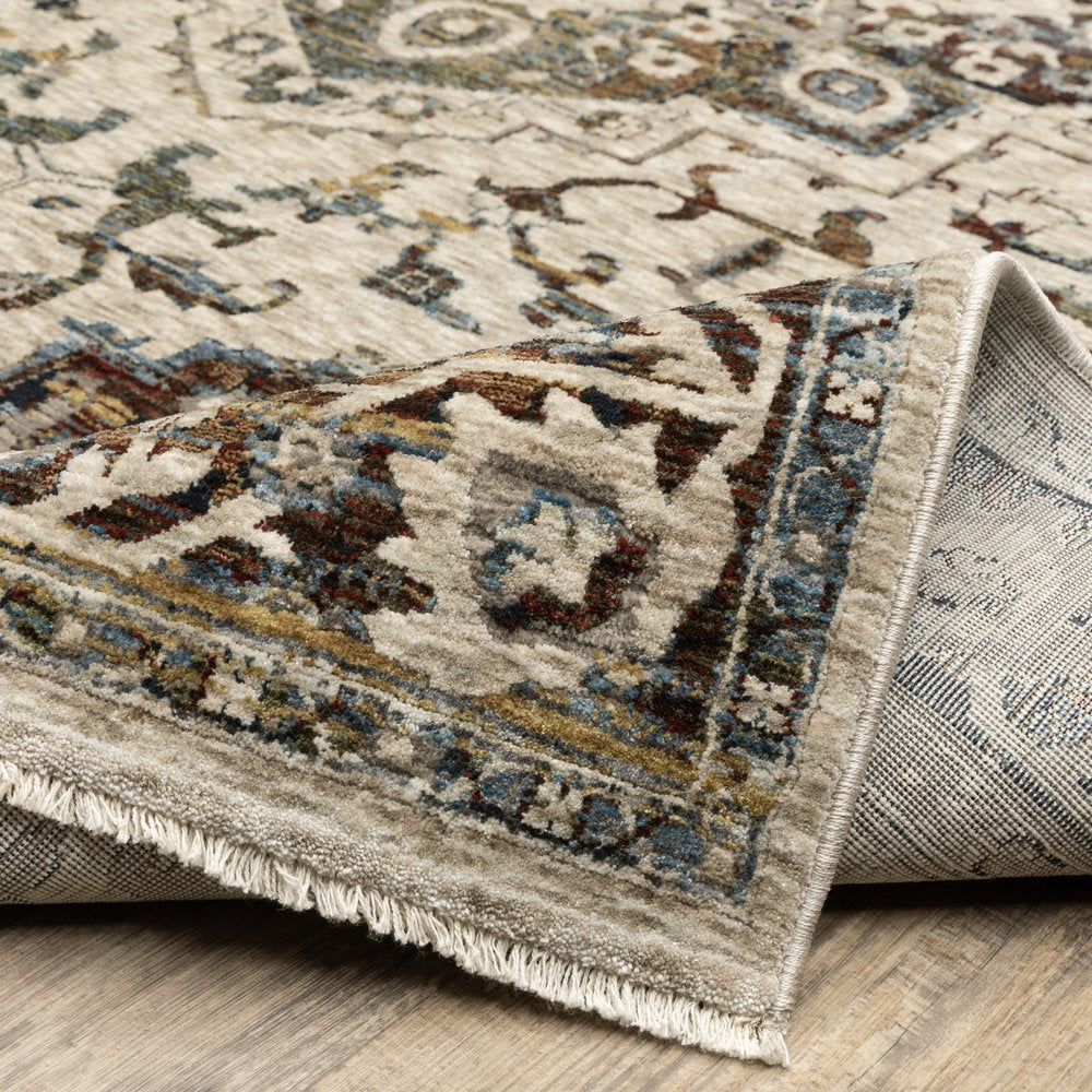 8' Beige Rust And Blue Medallion Runner Rug With Fringe